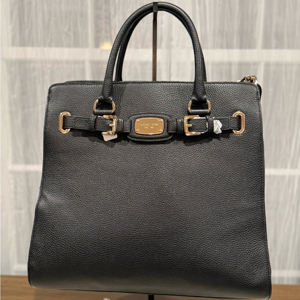 NWT Michael Michael Kors Black Leather North South Large Hamilton Tote